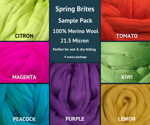 Merino Wool Roving Sample Packs Spring Brites