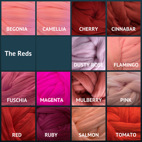 Merino Wool Roving for Felting and Spinning - The Reds