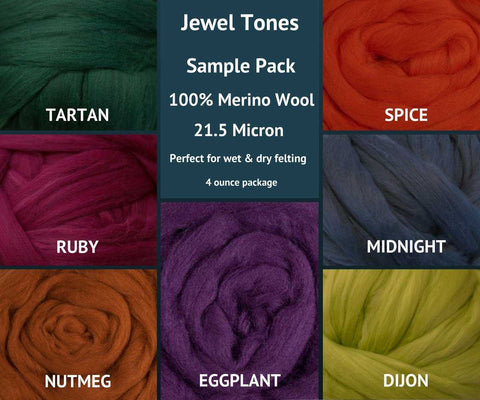 Merino Wool Roving Sample Packs Jewel Tones