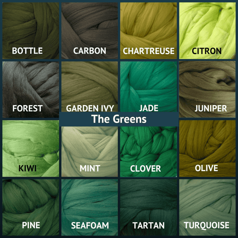 Merino Wool Roving for Felting and Spinning - The Greens | The Yarn Tree - fiber, yarn and natural dyes