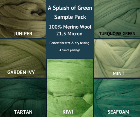 Merino Wool Roving Sample Packs A Splash of Green