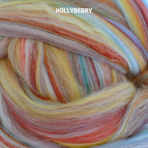 Foxglove multi-colored merino roving - hollyberry