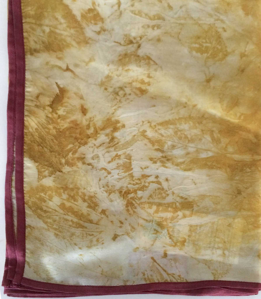 Aranya Natural Silk Scarf - Leaf Imprint with piping | The Yarn Tree - fiber, yarn and natural dyes