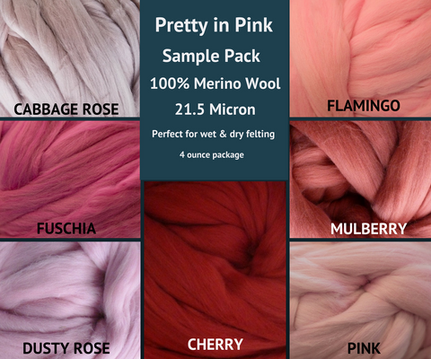 Merino Wool Roving Sample Packs Pretty in Pink