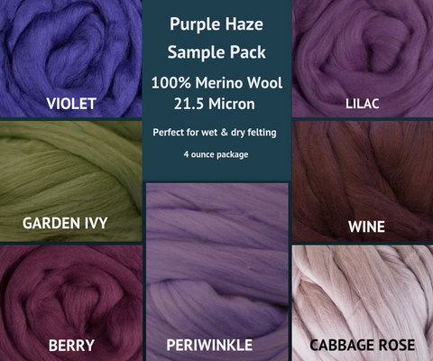 Merino Wool Roving Sample Packs Purple Haze