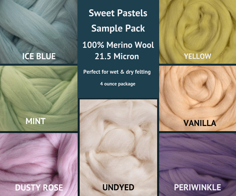 Merino Wool Roving Sample Packs Sweet Pastels
