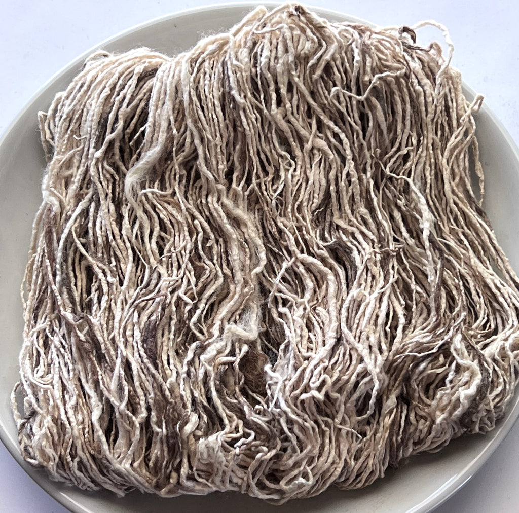 White Eri Silk and Peduncle Hand-spun Yarn | The Yarn Tree - fiber, yarn and natural dyes