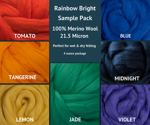 Merino Wool Roving Sample Packs Rainbow Bright