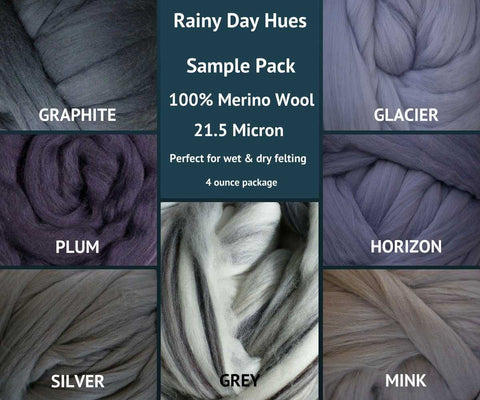 Merino Wool Roving Sample Packs Rainy Day Hues