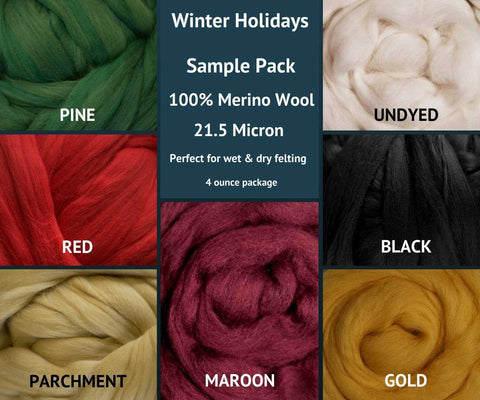 Merino Wool Roving Sample Packs Winter Holidays